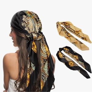 Elegant Black and Gold Paisley Headscarf